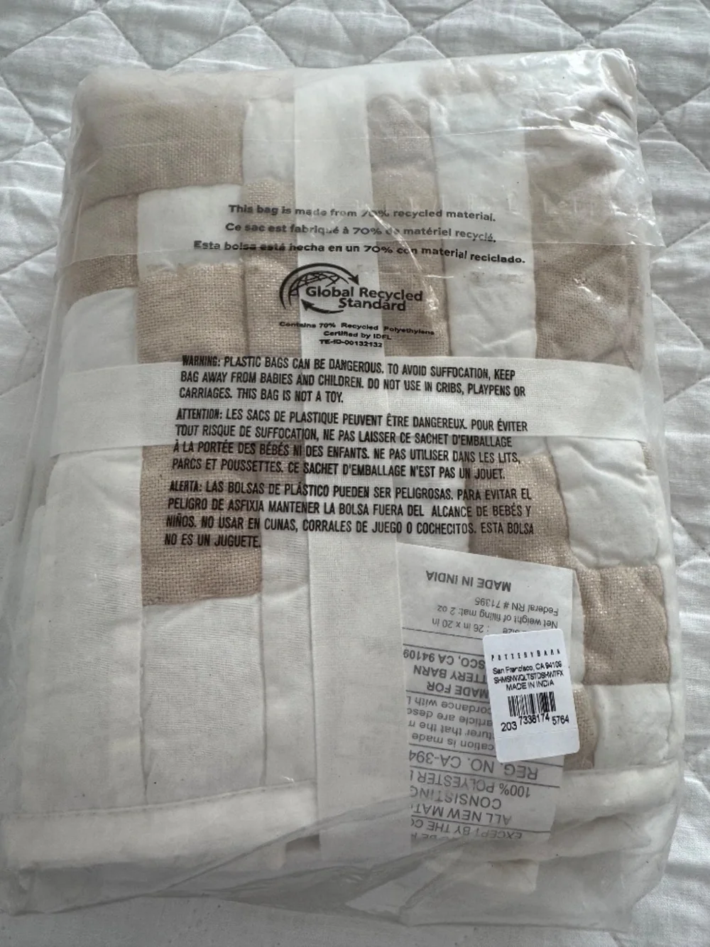 Pottery Barn Quilt Shimmer Sand Full/Queen /c Two Standard Shams